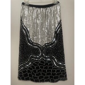 Vintage Judith Ann Creations M Skirt Gadsby Black Silk Sequin 20s Flapper NYE